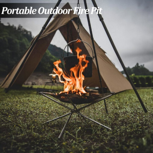 Fogueira portátil WSYW de 22 polegadas com bolsa, tela de aço inoxidável, compatível com camping, quintal, pátio e jardim. 2