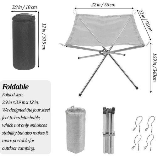 Fogueira portátil WSYW de 22 polegadas com bolsa, tela de aço inoxidável, compatível com camping, quintal, pátio e jardim. 1
