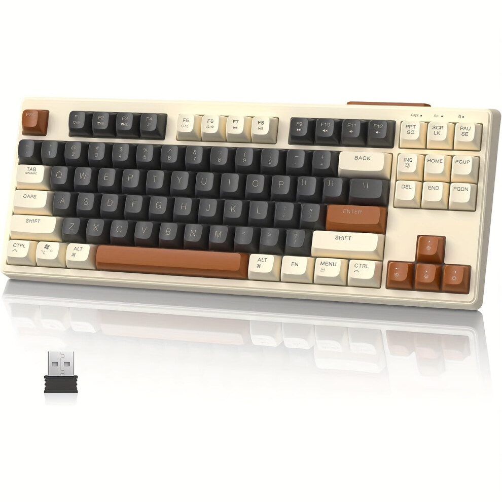 M87 80% Wireless Tkl Gaming Keyboard, 87 Keys Rgb Rechargeable Mechanical Feeling Sa Pbt For Mac/Win, Bt 5.0/2.4G Dual Mode - Grey/Orange 9499224628748