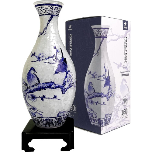Βάζο παζλ Pintoo3D, 160 καμπυλωτά πλαστικά κομμάτια, καρακάξες σε δαμασκηνιά,