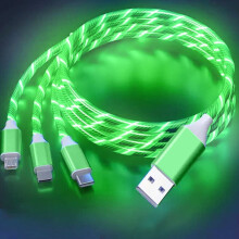 Cabo de carregamento siisll3 em 1, carregamento rápido, carregador LED iluminado para vários celulares, cabo USB-C para Android, cabo micro USB