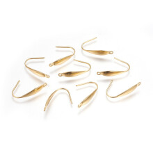 10 Ohrhaken aus Edelstahl 304 mit vertikaler Öse, 24 Karat vergoldet, 21 x 4,5 mm, Loch: 1,2 mm, Stift: 0,8 mm