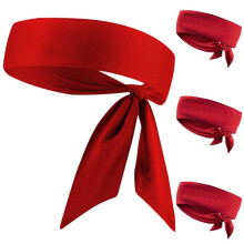 Red Tie Headband for Sports, SweatWicking Adjustable Athletic Hairband, 4 Pack