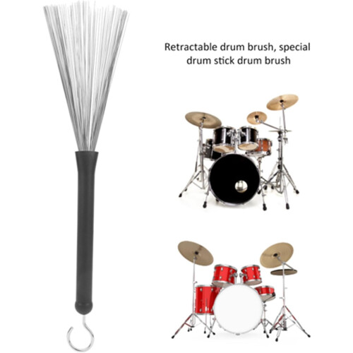 2PCS Retractable Jazz Drum Brushes Stainless Steel Wire Percussion Brushes with Rubber Handle 1