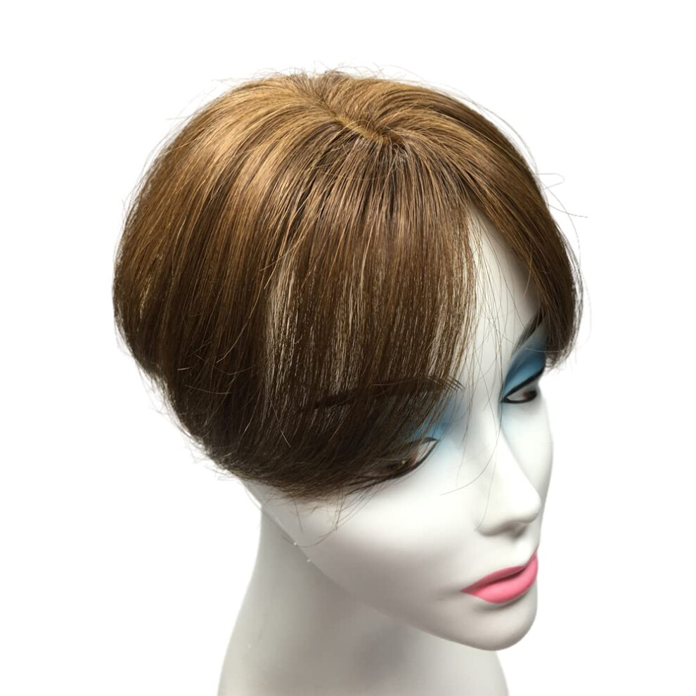 Unisex Brown Human Hair Topper Clip In Hairpiece 6 Inch Short Straight Fringe Wiglet For Thinning Hair