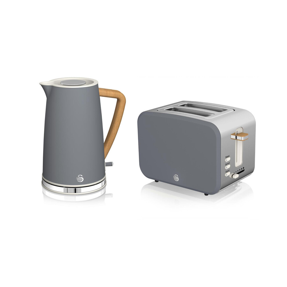 Swan Nordic Kitchen Set, 1.7L Fast Boil Kettle And 900W 2-Slice Toaster, Sk14610gren/ St14610gren, Eejb336 Grey