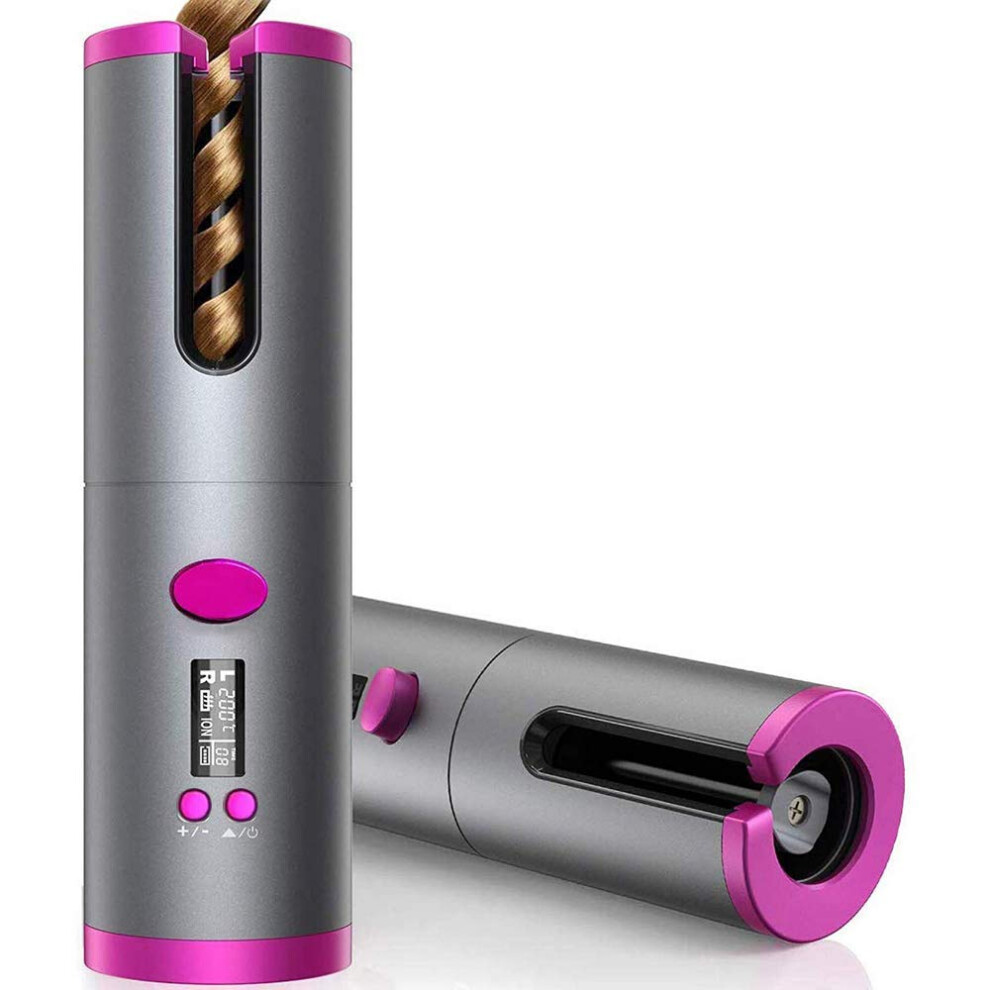 Cordless Hair Curler with LCD Display, USBC Fast Charging Automatic Curling Iron for Travel