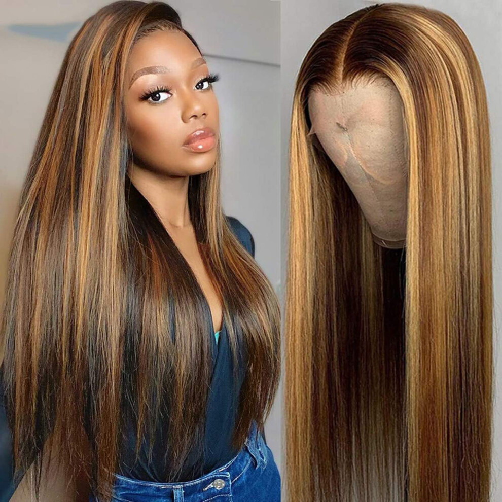 Unisex 30 Inch P4/27 Highlight Brazilian Human Hair Lace Front Wig Pre Plucked 13X4 Hd Frontal