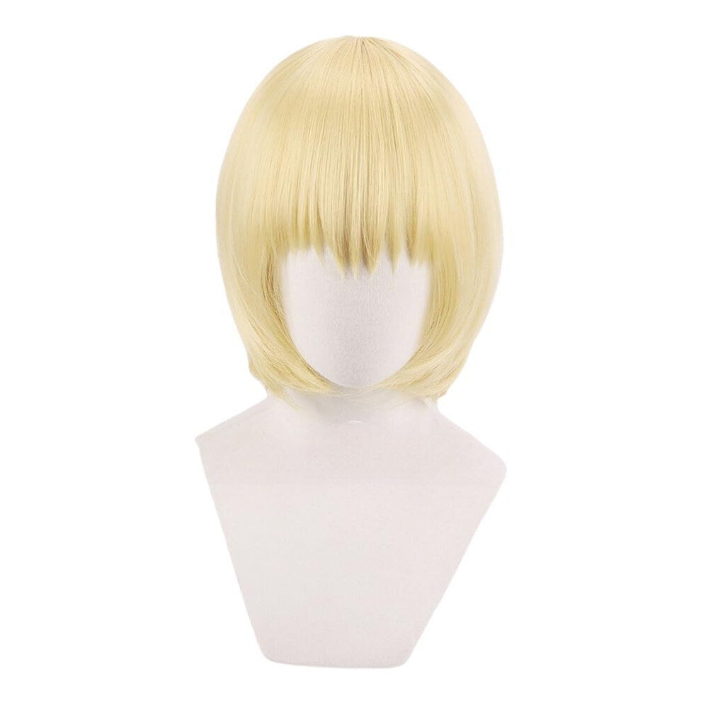 Unisex Golden Blonde Short Bob Wig With Bangs Heat Resistant Synthetic Anime Cosplay Wig For Women