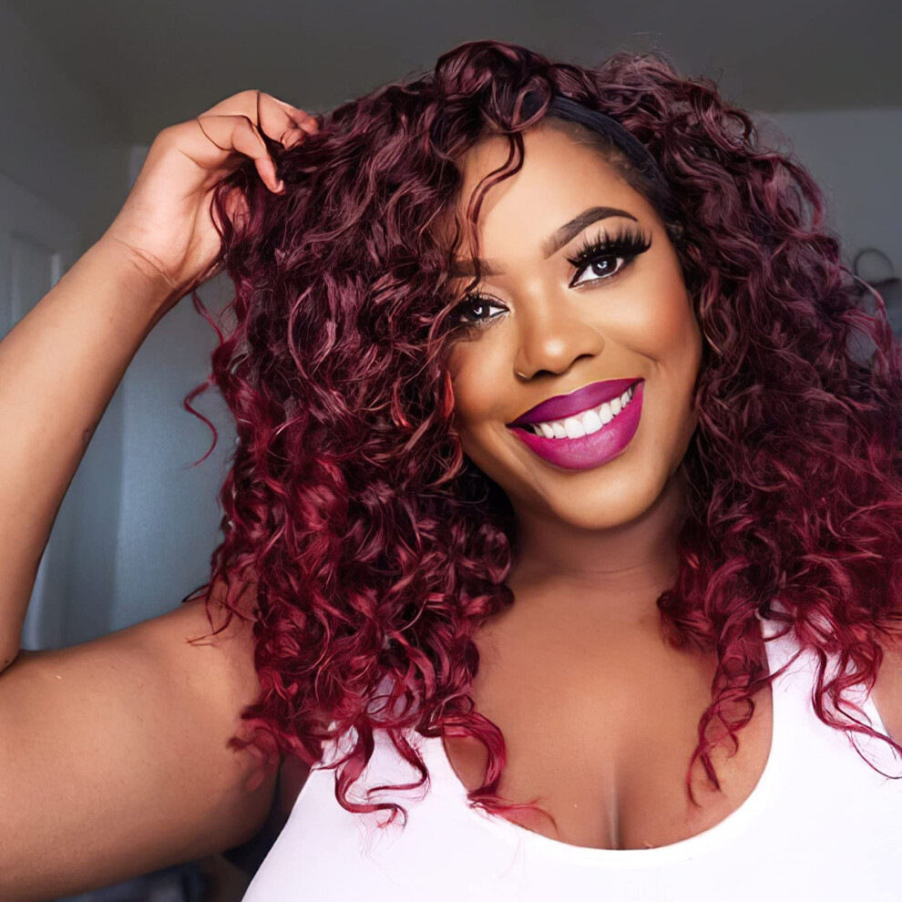 Unisex Black,Red Red Curly Headband Wig For Black Women Glueless Synthetic Density Vibrant Curls