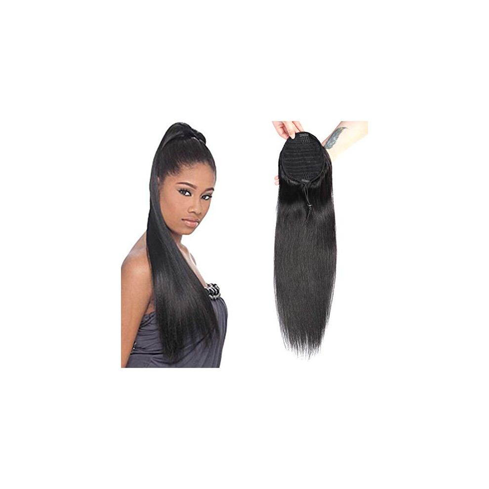 Unisex Human Hair Ponytail Extension Kinky Curly Or Straight Wrap Around 24 Inch Natural Bounce