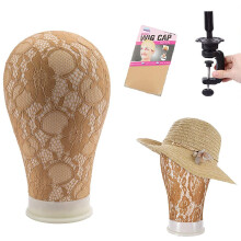 2223 Inch Lace Canvas Block Wig Mannequin Head with Stand, Accurate Shape and Secure Pin Hold