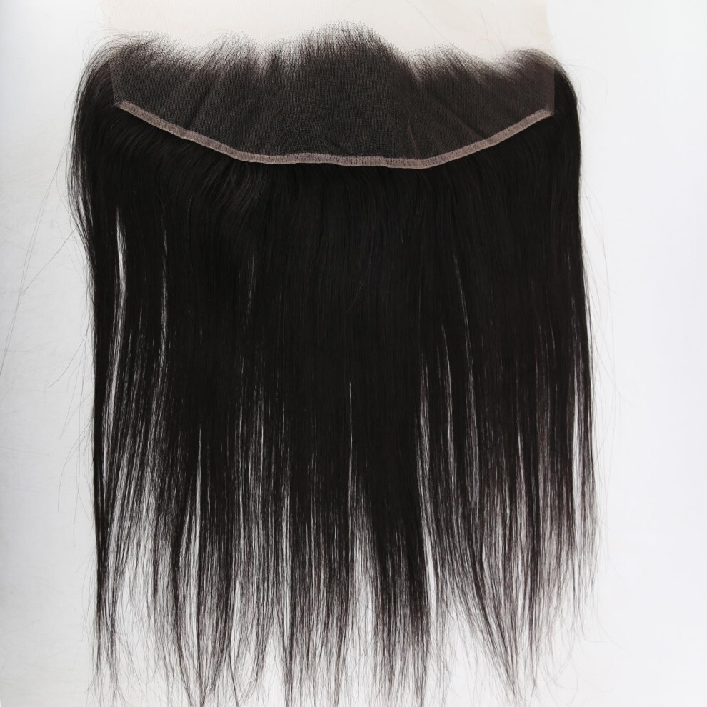 Unisex 13X4 Hd Lace Frontal Wig Brazilian Straight Virgin Human Hair Closure Pre Plucked Hairline 14Inch