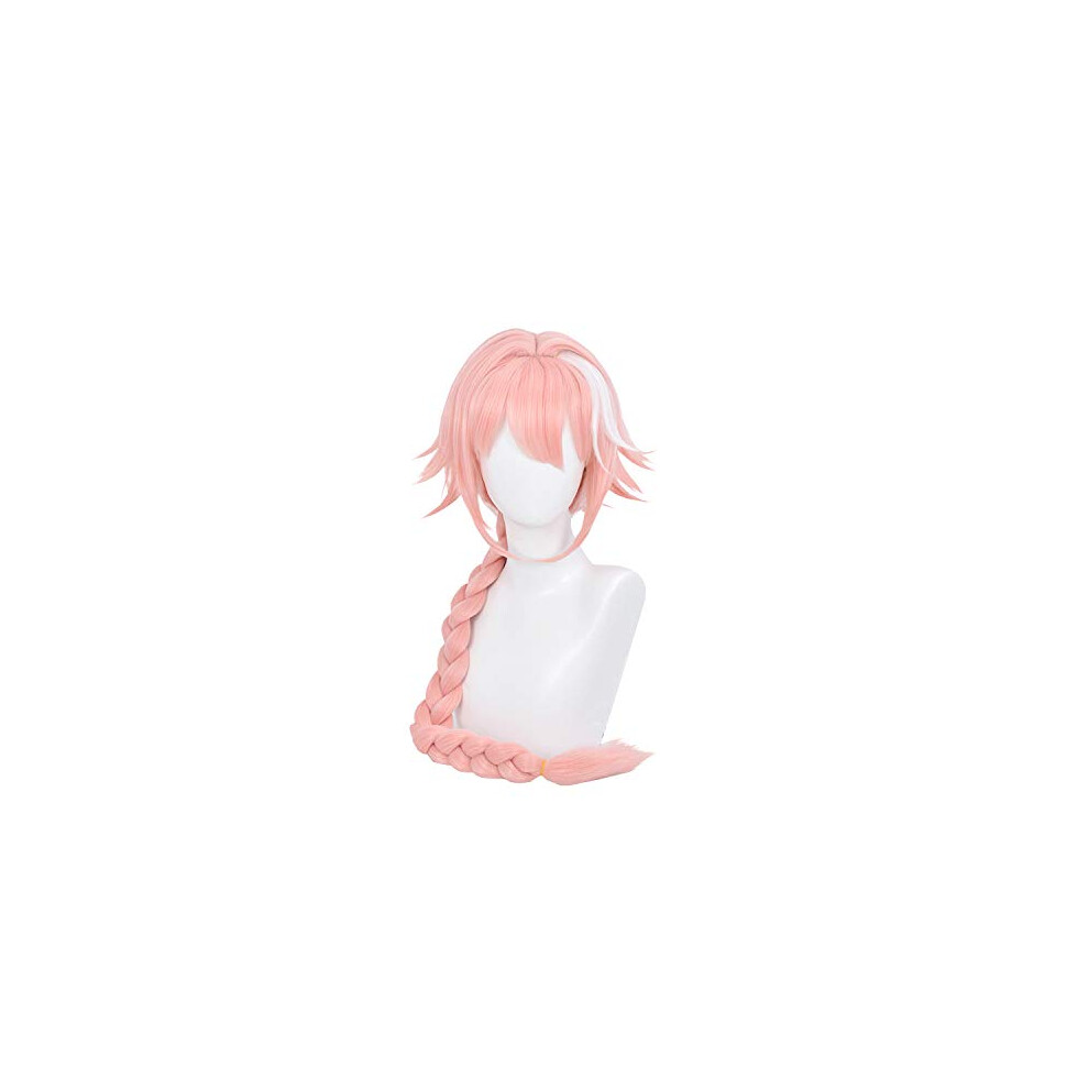 Unisex Pink,White Pink And White Long Straight Anime Cosplay Wig With Twist Braid, Heat Resistant Synthetic Hair