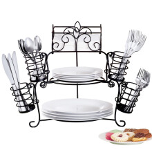 Organizador de buffet Collections Etc con diseño de pergamino, juego de 7 piezas para platos, servilletas y cubiertos.