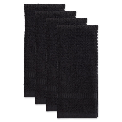 Torchons noirs unis à motif gaufré (lot de 4) 2