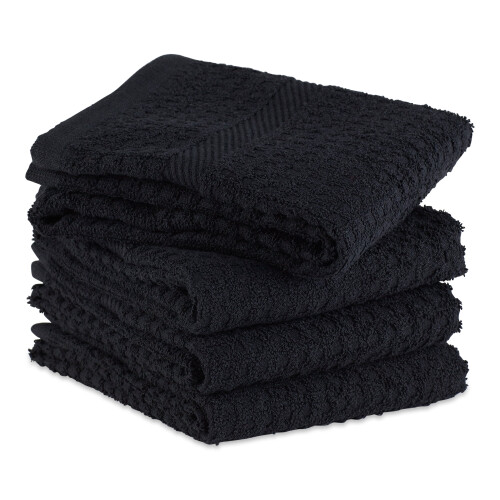 Torchons noirs unis à motif gaufré (lot de 4) 1