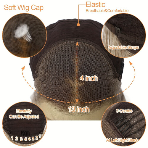 Μακριά ίσια δαντελένια περούκα με φυσικό, μαύρο, χωρίς κόλλα και προ-μασημένη 1