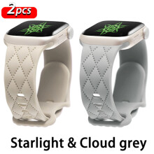 Nytt siliconen band compatibel met Apple Watch 41mm 40mm 45mm 44mm 49mm 46mm 42mm voor iWatch Ultra2/SE/10/9/8/7/6/5 Starlight-Cloud Grey
