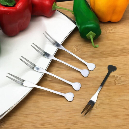 Heart Shape Stainless Steel Fork Home Simple Two-tooth Fork Cake Pastry Fork 2