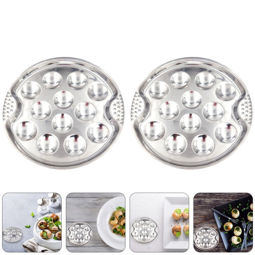 2pcs Practical Restaurant Escargot Plate Barbecue Escargot Stainless Steel Dish 2