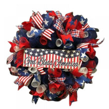 Orchip Patriotischer Kranz mit amerikanischer Flagge zum 4. Juli, Seidenblumen, 40 cm