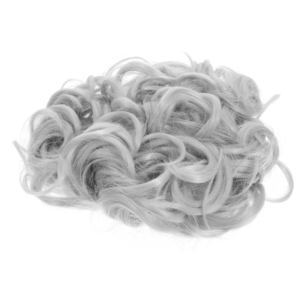 Unisex Grey Curly Hair Bun Extension Clip For Women, Lightweight Messy Ponytail Hairpiece,