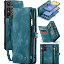 Custodia compatibile con Samsung Galaxy A15 5g in TPU PC, realizzata a mano in pelle, con cerniera, porta carte rimovibile, portafoglio a tre ante