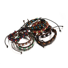 10 stk. justerbare flettede lærsnorarmbånd med snorer i blandede farger 57 mm, 13 x 8 mm