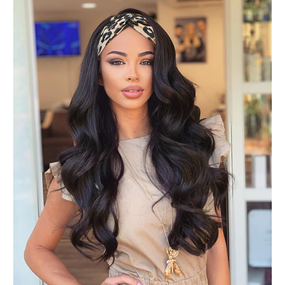 Headband Wig Long Wavy 22 Inch Glueless Heavy Density Heat Resistant Synthetic Hair for Black Women