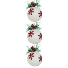 3-teiliges Set mit 3,93 Zoll großen Weihnachtskugeln, schneeweiß, aus Leinen, Schaumstoff, mit Nadeln und Karomuster, Christbaumschmuck-Anhänger