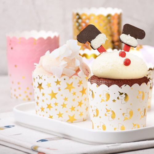 POWKOL50 τεμάχια θήκες για cupcakes μονόκερου, 4,7 ουγγιές, κατάλληλες για φούρνο, 2