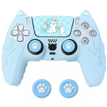 Custodia protettiva antiscivolo in silicone con motivo zampa di gatto blu per controller PS5.
