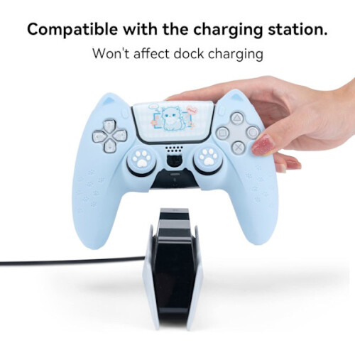 Blue Cat Paw PS5 Controller Skin Anti-Slip Silicone Protective Case Blue 1