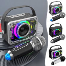 Jacenvly Lumière d'ambiance LED synchronisée avec la musique, enceinte Bluetooth portable 1800 mAh avec micro, compatible avec le karaoké et les