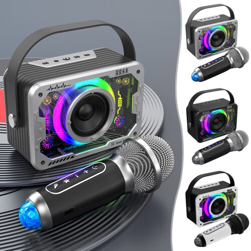 Jacenvly LED Music Sync Ambient Light, Φορητό ηχείο Bluetooth 1800mAh με μικρόφωνο, Συμβατό με καραόκε,