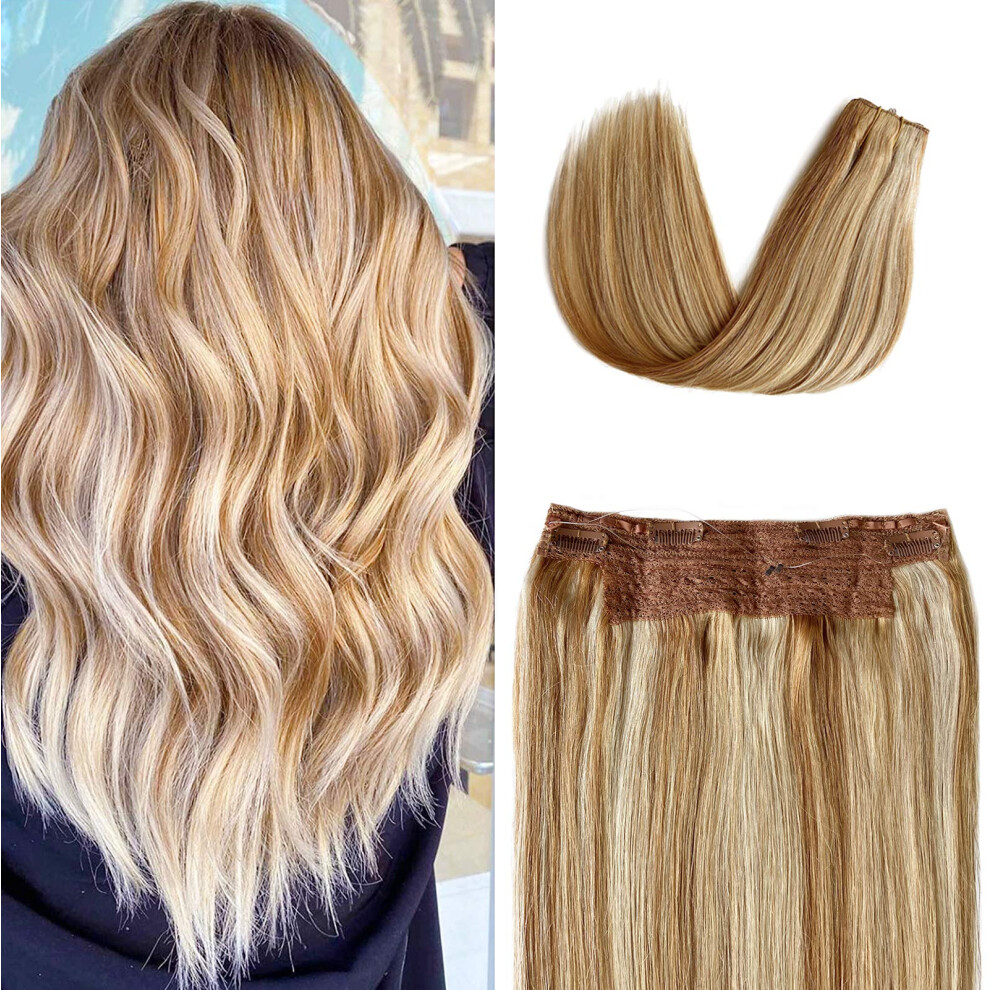 Invisible Wire Human Hair Extensions Golden Brown to Blonde Highlights 18 Inch 80g Natural Volume