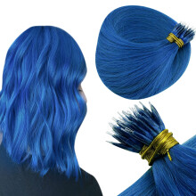 22 Inch Blue Nano Ring Human Hair Extensions Straight Invisible Nano Bead 50 Strands 50g
