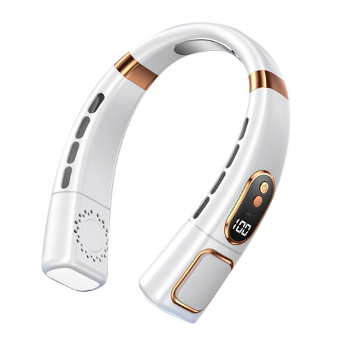 Ventilatore da collo silenzioso con display digitale USB e illuminazione ambientale, portatile. 1