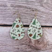 Boucles d'oreilles RSAMD en similicuir, motif Noël, en forme de larme, à crochet, pour femme, bijoux personnalisés - Menthe