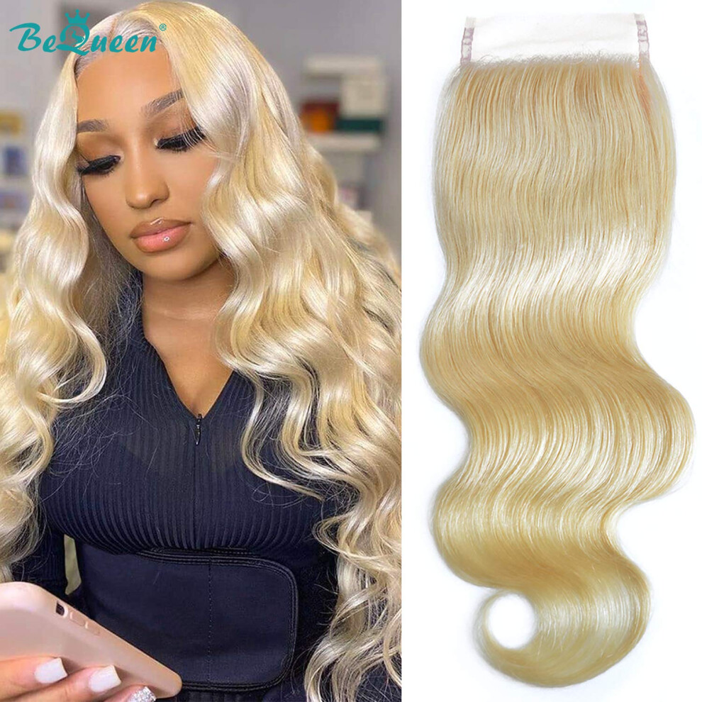 Unisex Blonde Human Hair Wig 4X4 613 Lace Closure Wavy 14 Inch Natural Look Heat Styling