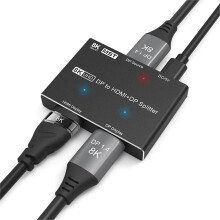 DisplayPort 1.4 DP zu HDMI Splitter, Micro-USB-Stromversorgung, SST- und MST-Modus-Unterstützung für erweiterte Bildschirmkonfigurationen