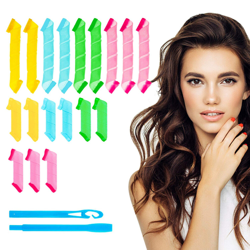 Heatless Curlers Spiral No Heat Hair Rollers with Styling Hooks for Long and Short Hair 18pcs