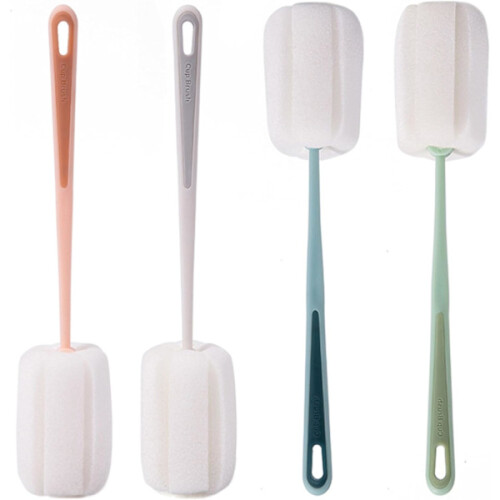 4-pack soft sponge cleaning brushes with plastic handles, baby bottle