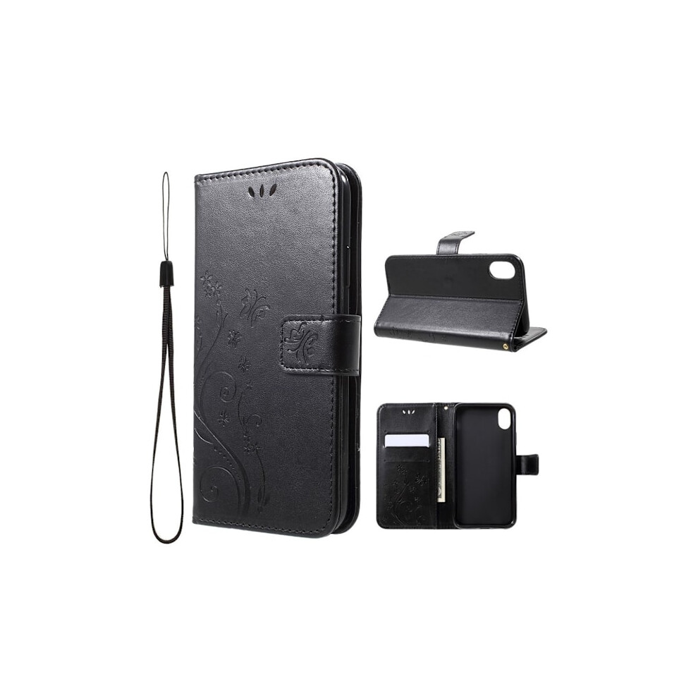 Compatible With Iphone Xr Mobile Case Synthetic Leather Silicone Standing Wallet - Black 9499224634343
