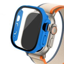 Glas + fodral för kompatibel med Apple Watch Ultra2 49mm, PC-stötfångare + härdat skärmskydd, koboltblått iWatch-seriens armbandstillbehör