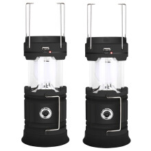 Mizh2pcs Lampă de camping USB reîncărcabilă pentru exterior, lanternă solară pliabilă, lanternă de urgență (negru)