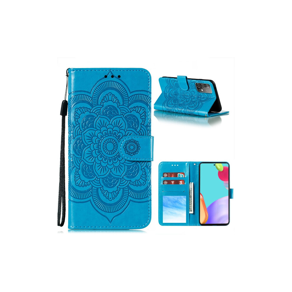 Compatible With Samsung Galaxy A52 / A52s - Mandala Leather Case - Blue 9499224634015
