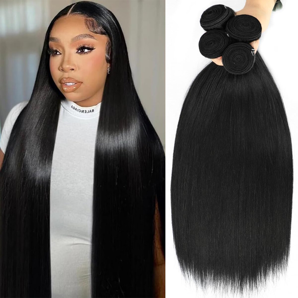 Brazilian Straight Hair Bundles 12A Unprocessed Human Hair Extensions Natural Black 4 Pack 22â28 Inch