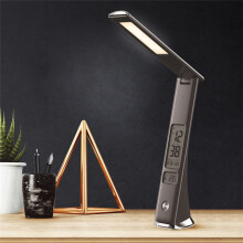 Lampe de bureau Staron avec horloge, lampe de lecture LED avec protection des yeux, pliable et rechargeable, 3 niveaux de luminosité, idéale pour